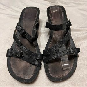 TEVA Black Cork Leather Shoes Sandals Wedges 7